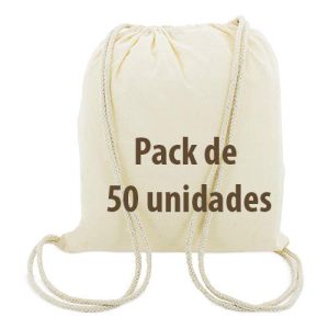 Siglo21publicidad 50x Mochila bolsa Algodón Natural Cierre Con Cordones. Reciclable, Gimnasio, Shopping backpack, Manualidades, Regalos ecológicos