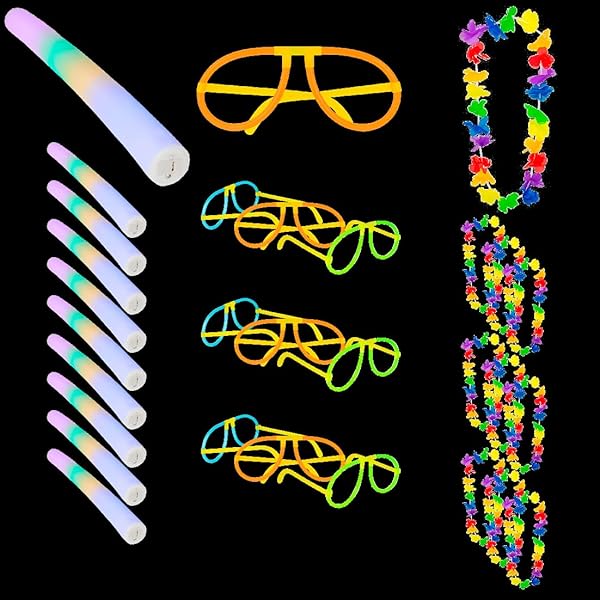 Traineando Pack Fiesta gafas neón, palos LED de espuma luminosos y collar – palos luminosos para fiestas, hora loca boda, cumpleaños, despedidas, cotillón divertido, bengalas cumpleaños. (200)